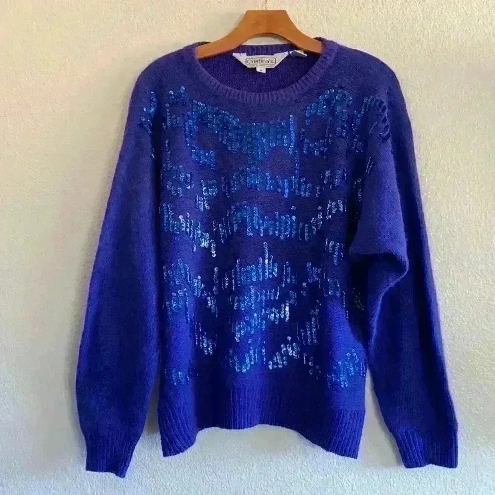 CRISTINA’S Sequined Knit  Sweater Silk Angora Size M